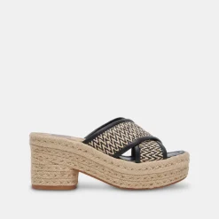 DOLCE VITA Wedges*Eldora Heels White Black Raffia