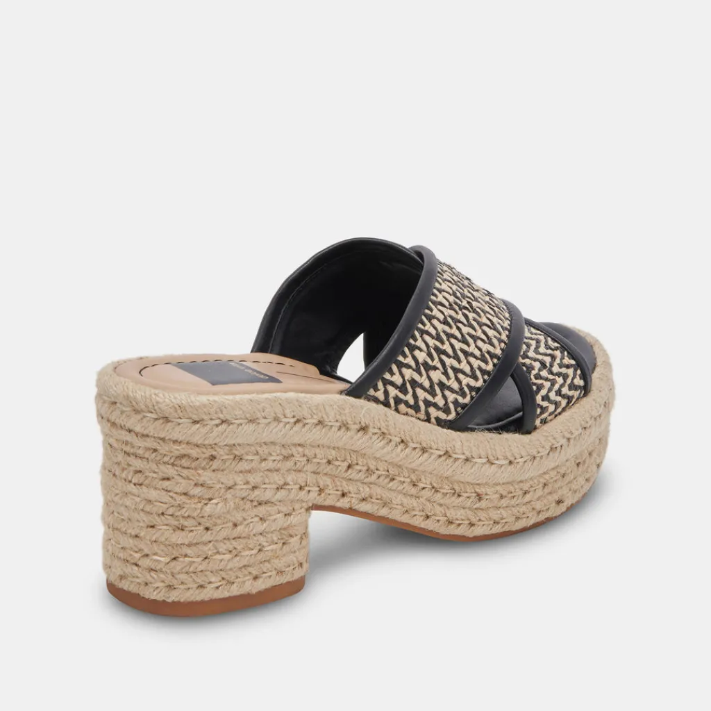 DOLCE VITA Wedges*Eldora Heels White Black Raffia