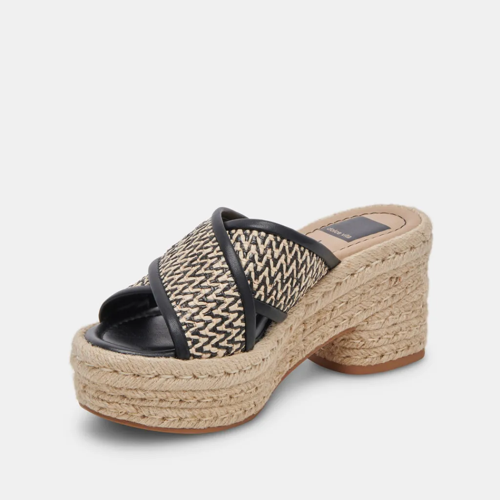 DOLCE VITA Wedges*Eldora Heels White Black Raffia