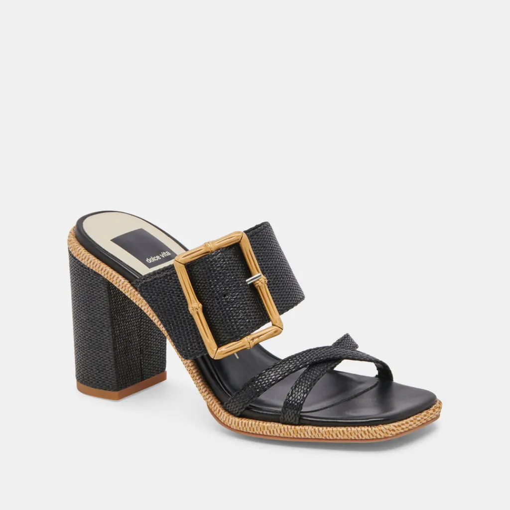 DOLCE VITA Sandals*Onnie Heels Onyx Raffia