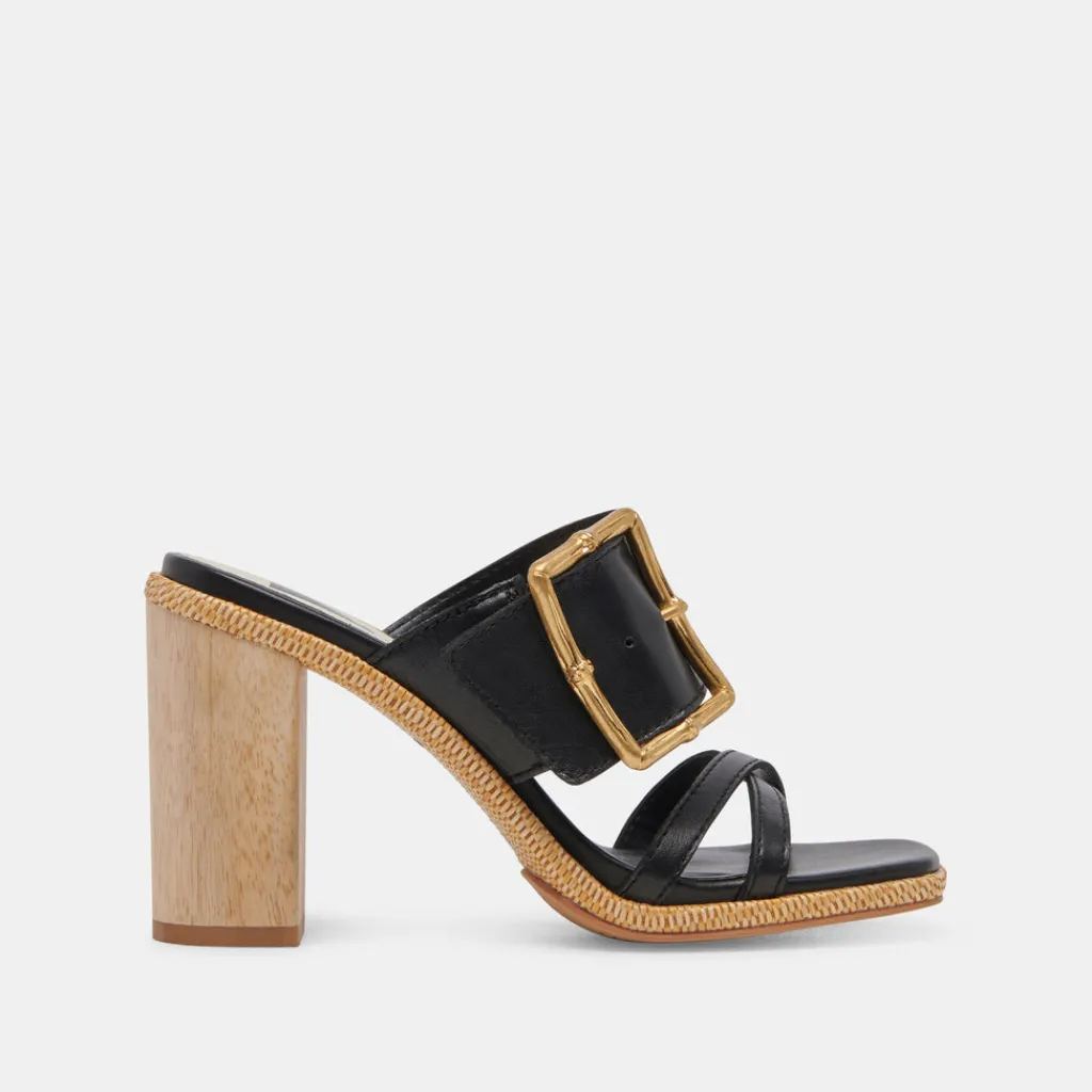 DOLCE VITA Sandals*Onnie Wide Heels Black Leather