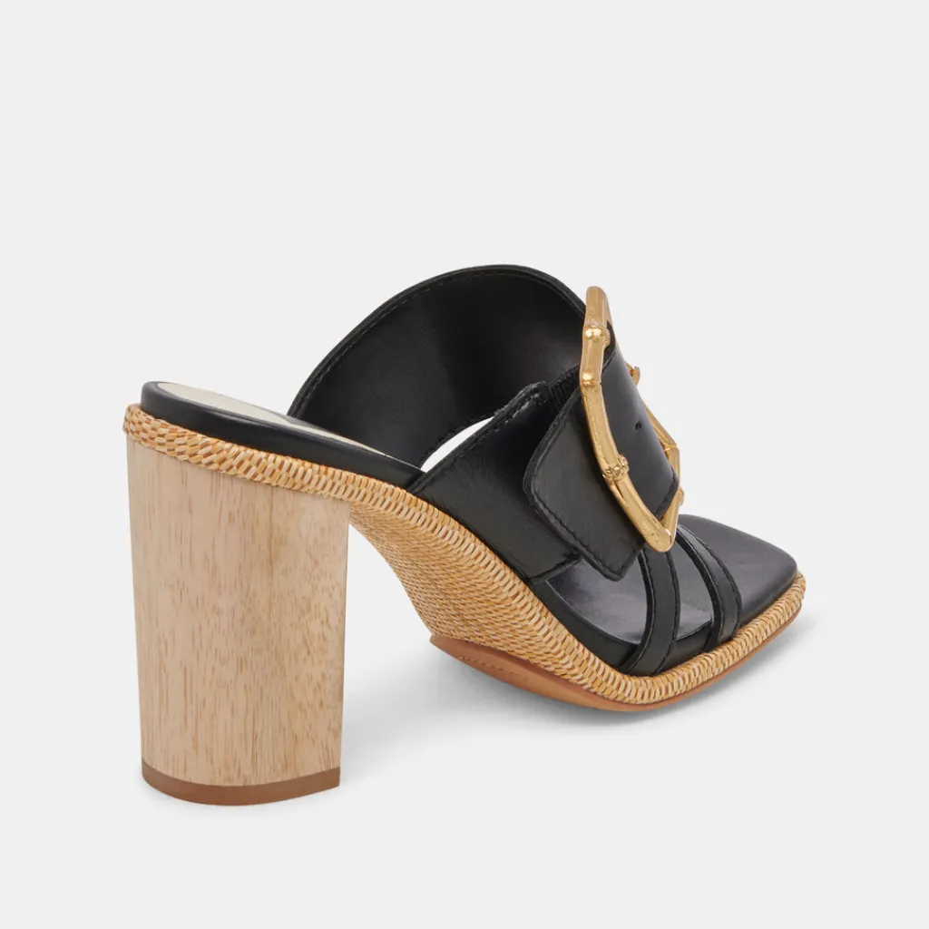DOLCE VITA Sandals*Onnie Wide Heels Black Leather