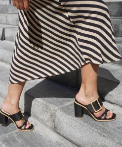 DOLCE VITA Sandals*Onnie Wide Heels Onyx Raffia