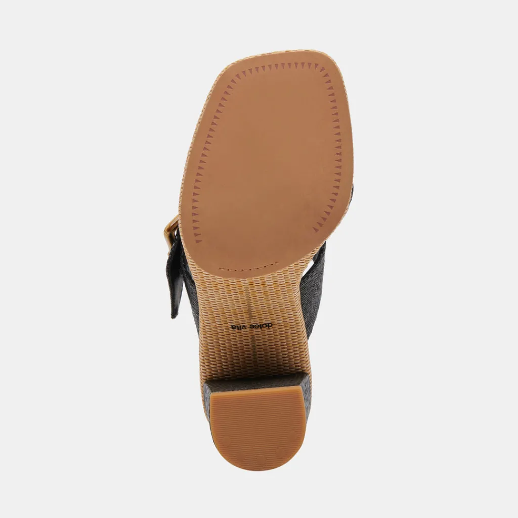 DOLCE VITA Sandals*Onnie Wide Heels Onyx Raffia