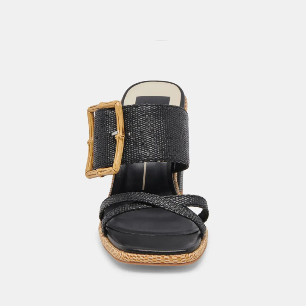 DOLCE VITA Sandals*Onnie Wide Heels Onyx Raffia
