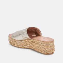 DOLCE VITA Wedges*Pablos Sandals Light Gold Metallic Leather
